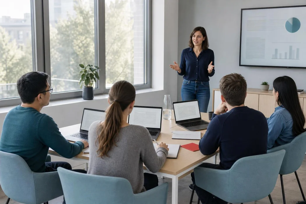 Un equipo pequeño en un taller práctico de IA
