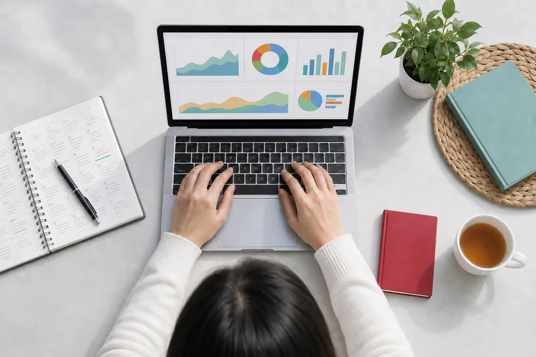 Ein Arbeitsplatz mit Laptop und Terminplaner, bereit für eine neue Herausforderung