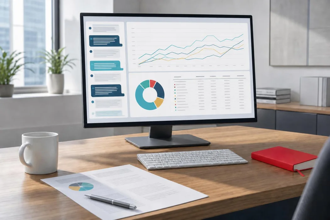 An AI assistant at work beside everyday business documents